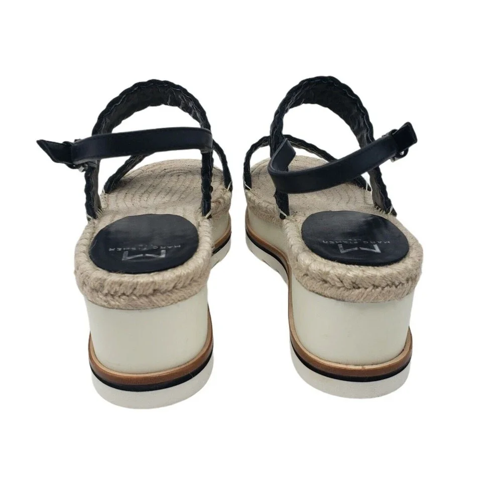 Marc Fisher Gabli Leather Braided Straps Platform Wedge Sandal Black Size 10 NEW